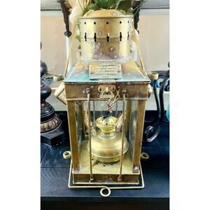 Antique Brass Great Britain 1939 Cargo Light Lantern Very Old With Great Patina